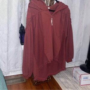 Women's Rust Crochet Half Zip Hoodie- Tunic - Size Small